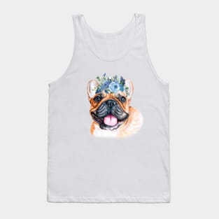 Cute French Bulldog with Blue Flower Wreath Art Tank Top